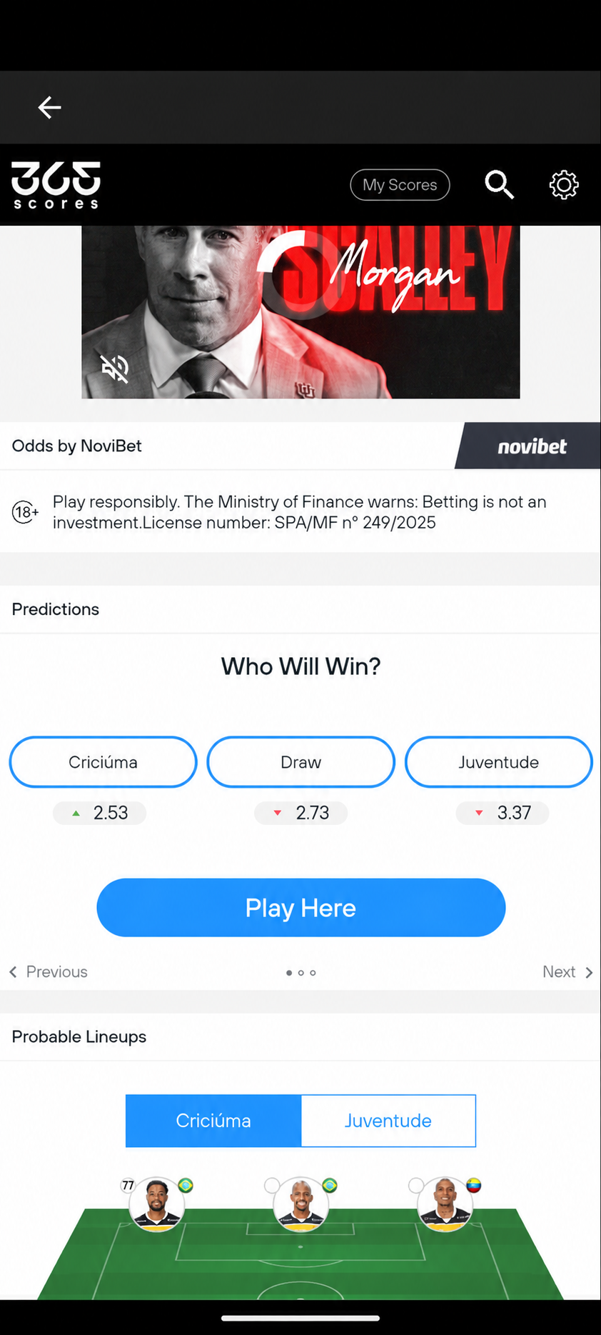Tela do MaxPlay com jogo de futebol em destaque