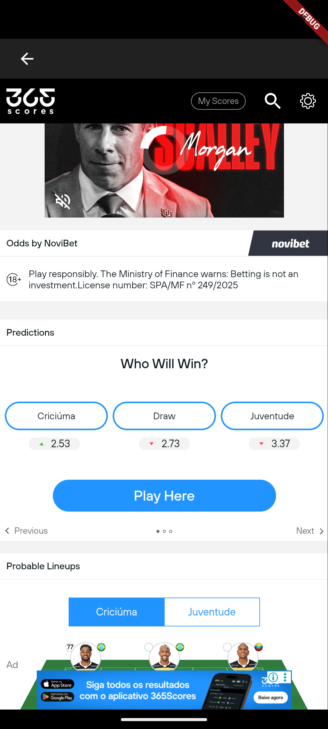 Tela do MaxPlay com jogo de futebol em destaque
