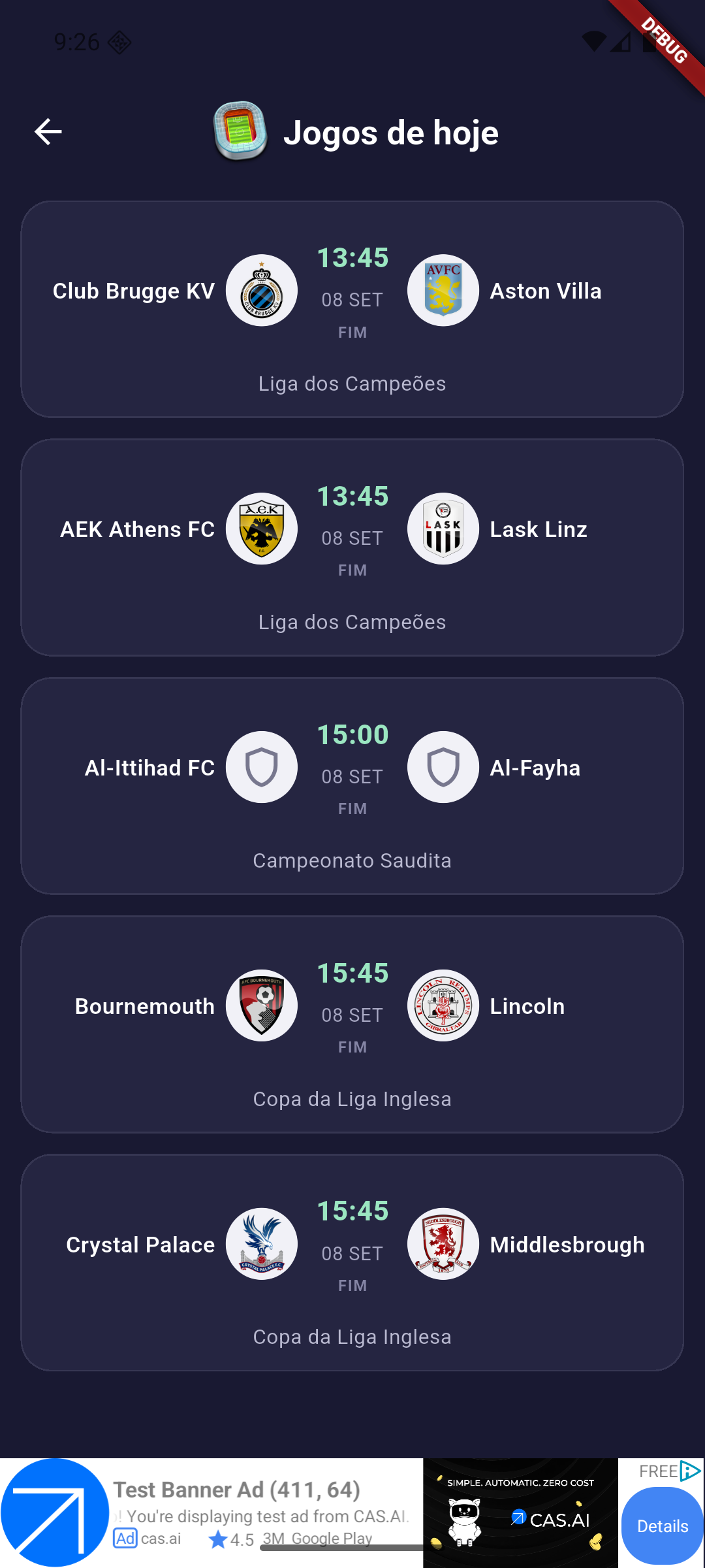 Tela de placar e informações de jogo do MaxPlay