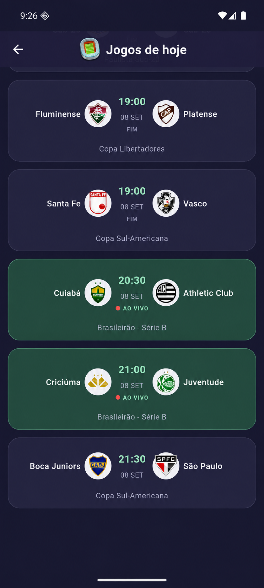 Tela do MaxPlay com destaque para partida ao vivo